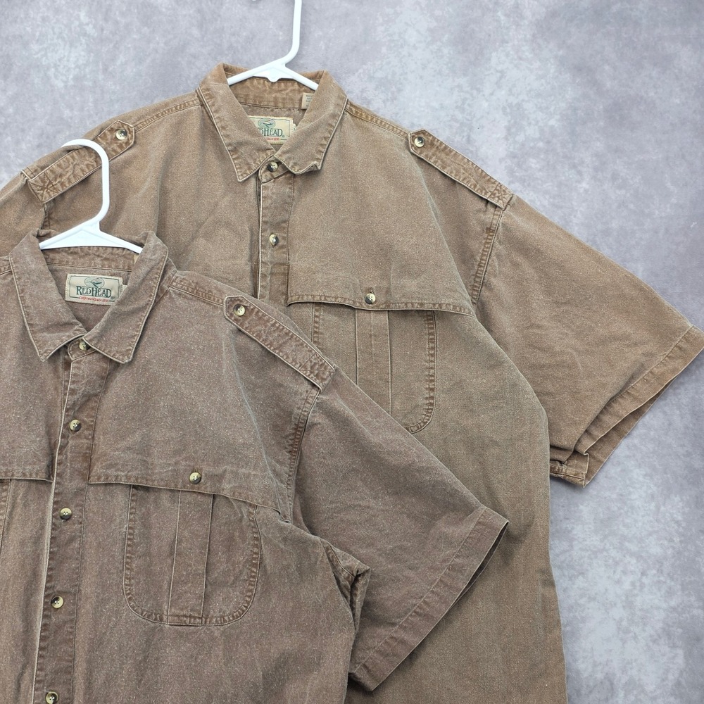 RedHead Safari Fishing Shirt Mens Large Brown Short Sleeve Button Down Lot of 2